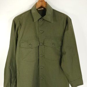 Vintage Military Utility Shirt Men's 14 1/2 x 31 OG 507 Long Sleeve Thrashed